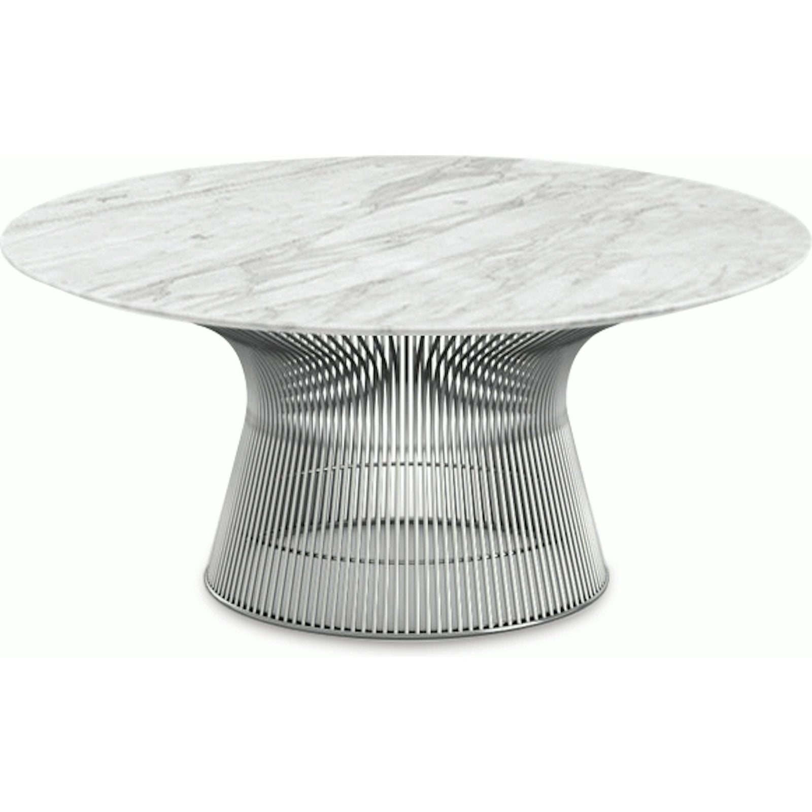 Platner Nickel 36" Coffee Table Coffee Tables Knoll Polished Finish Carrara Marble Top: White-grey