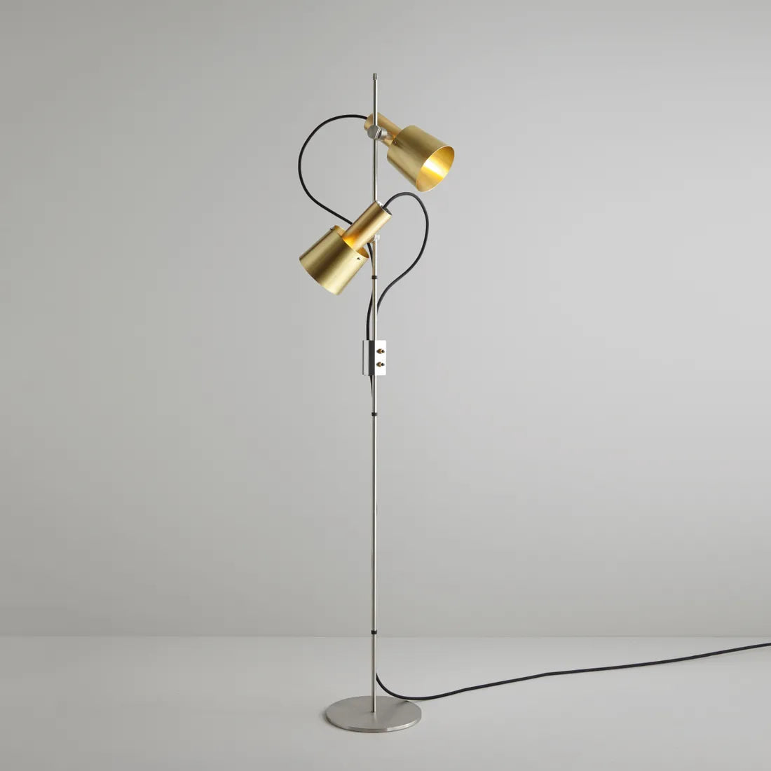 Chester Floor Light Floor Lamps Original BTC Satin Brass Black Braided Cable