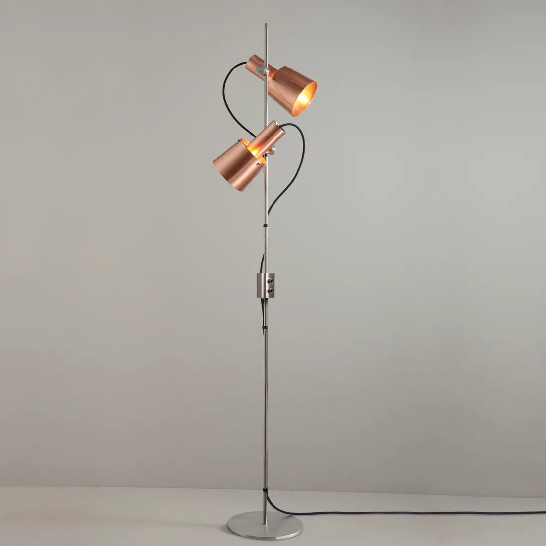 Chester Floor Light Floor Lamps Original BTC Satin Copper Black Braided Cable