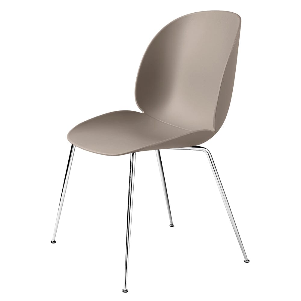 Beetle Dining Chair with Conic Base - Unupholstered Chairs Gubi Chrome Base New Beige