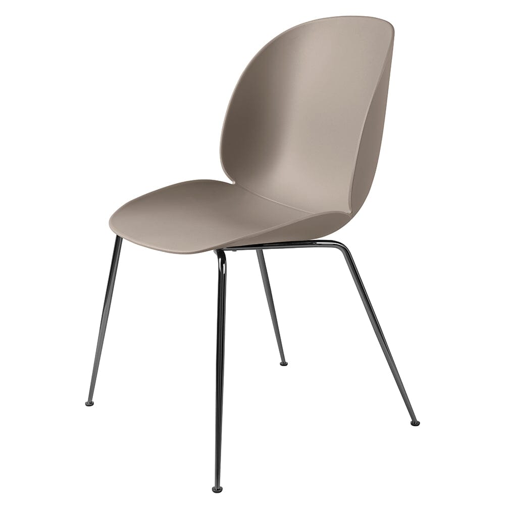 Beetle Dining Chair with Conic Base - Unupholstered Chairs Gubi Black Chrome Base New Beige