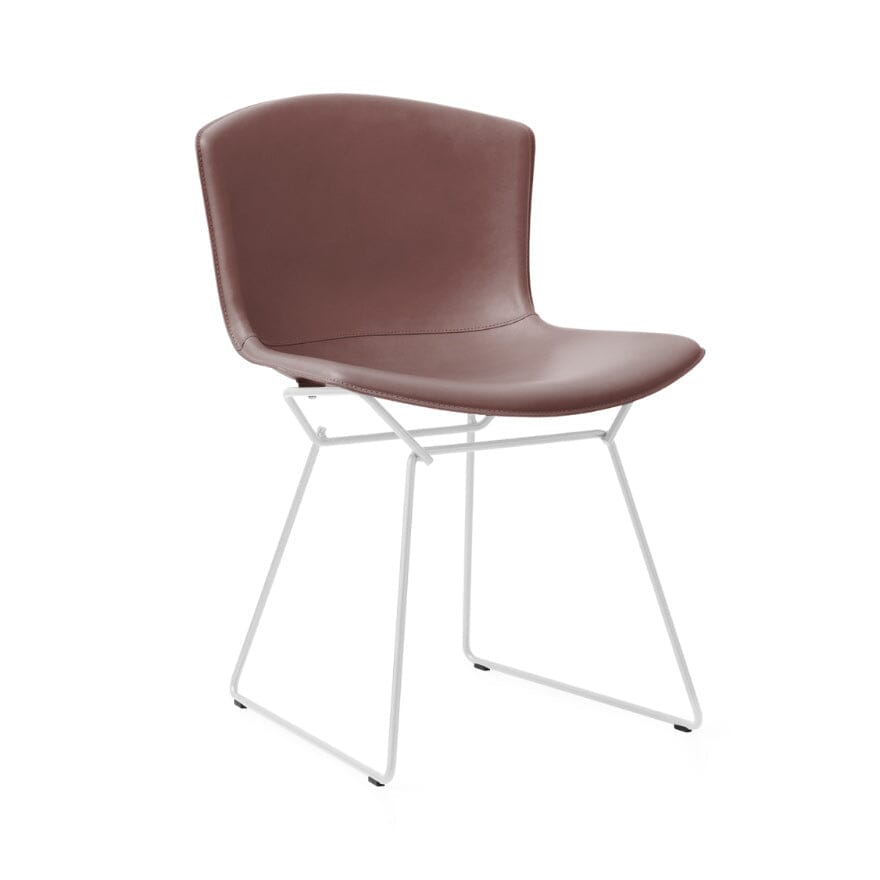 Bertoia Leather Covered Side Chair Side/Dining Knoll Dark Brown Leather White