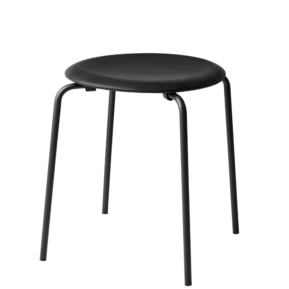 Dot Stool Stools Fritz Hansen Intense Black leather & Black Powdercoated base