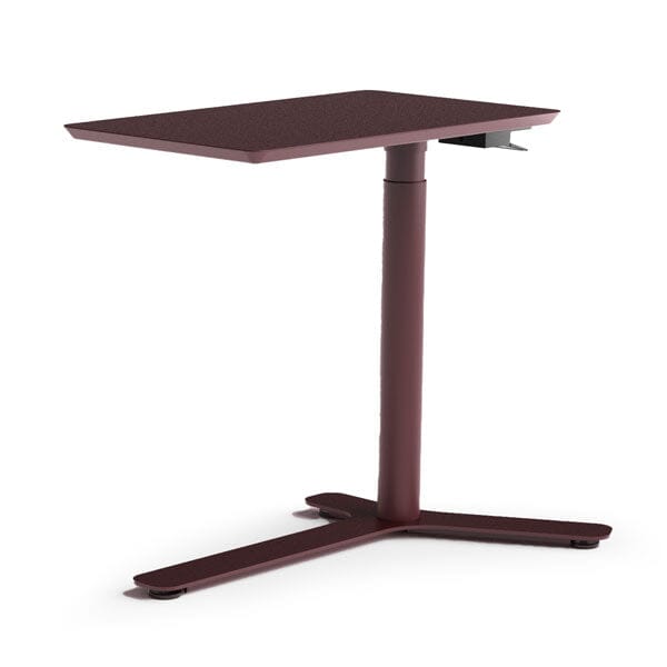 Float Mini Height Adjustable Table Desks humanscale Garnet Burgundy-Painted Wood Top With Garnet Burgundy Base