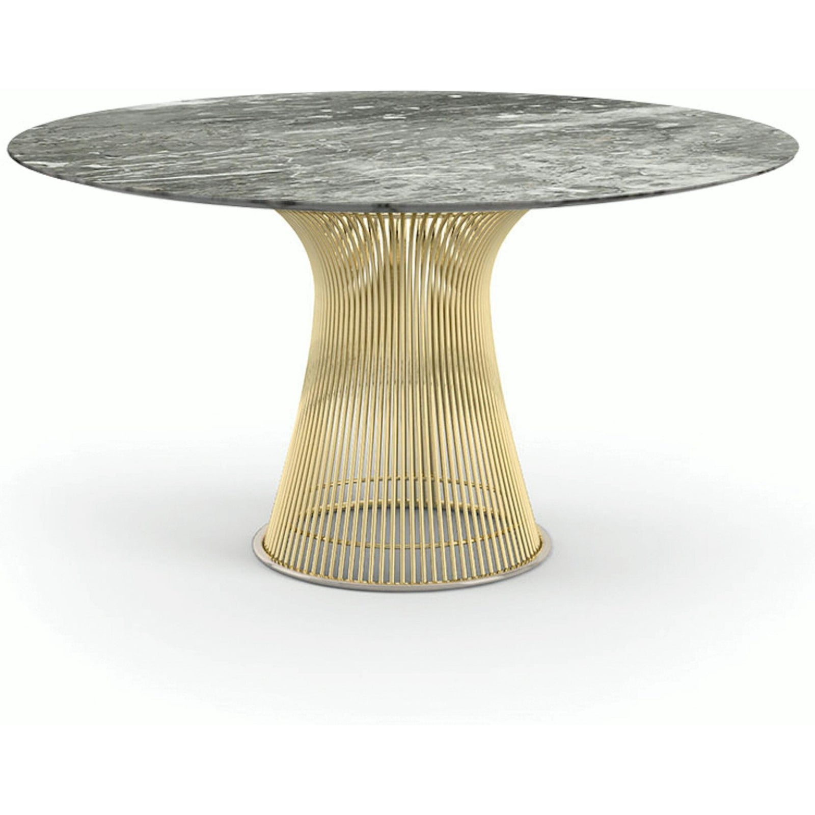 Platner Dining Table - 54 Inch Dining Tables Knoll 18K Gold Plated Grey marble, Shiny finish