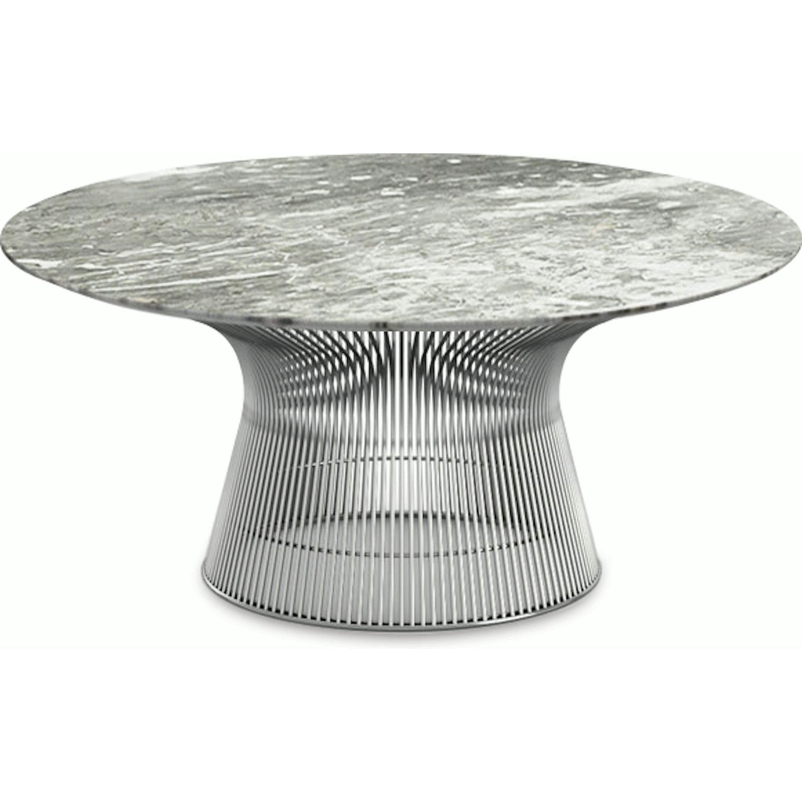Platner Nickel 36" Coffee Table Coffee Tables Knoll Polished Finish Grey Marble Top: Light Grey