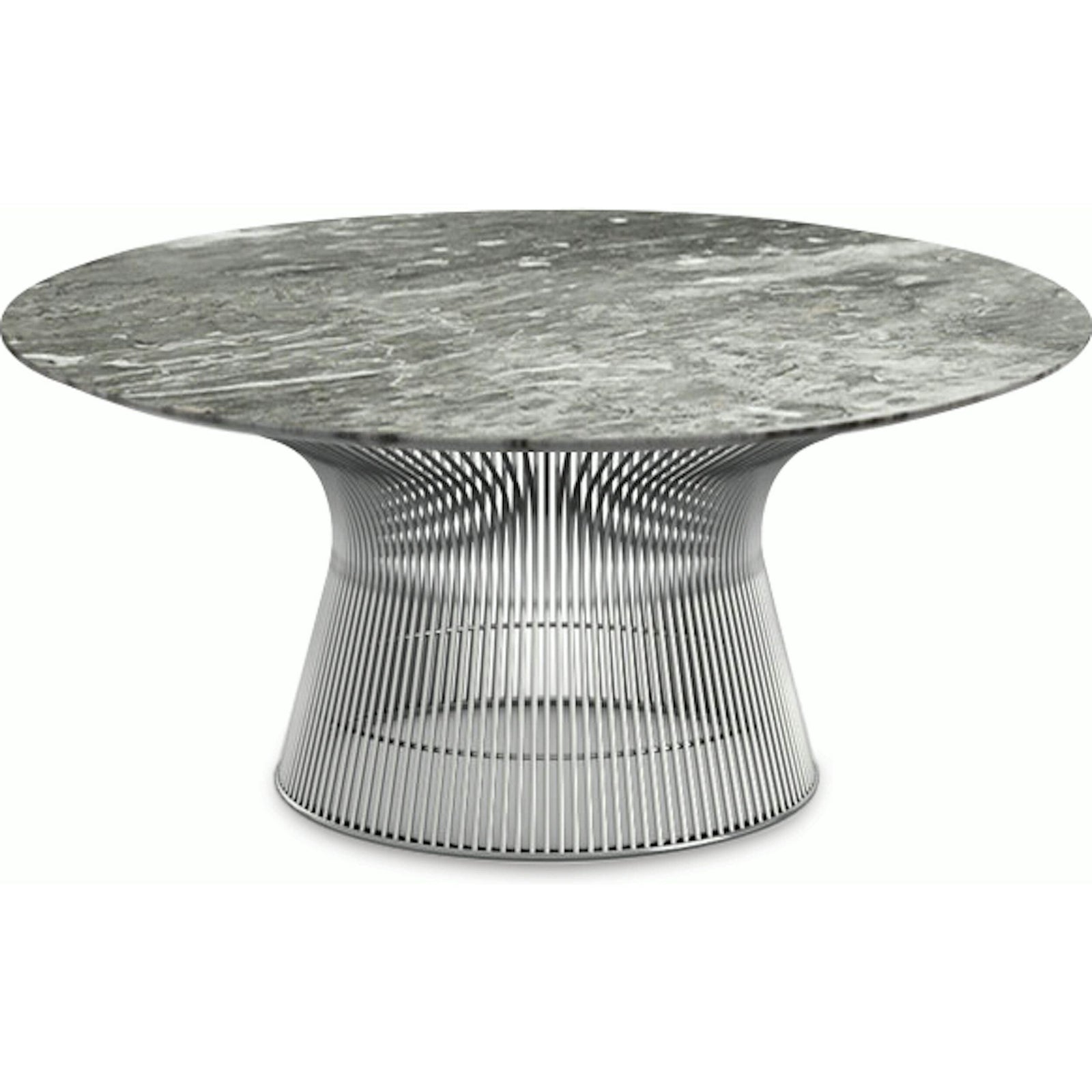 Platner Nickel 36" Coffee Table Coffee Tables Knoll Satin Finish Grey Marble Top: Light Grey