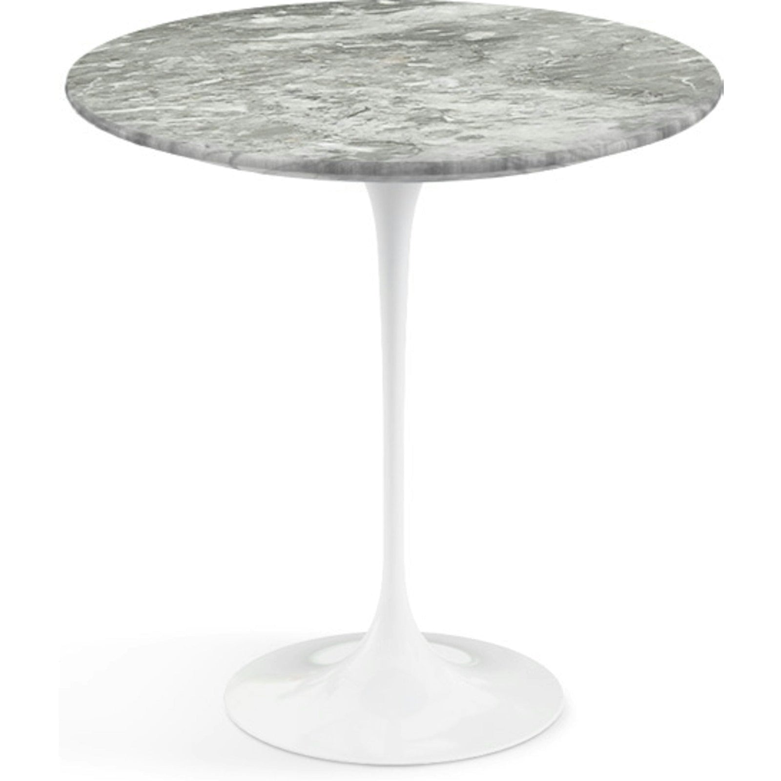 Saarinen Side Table - 20” Round side/end table Knoll White Grey marble, Satin finish