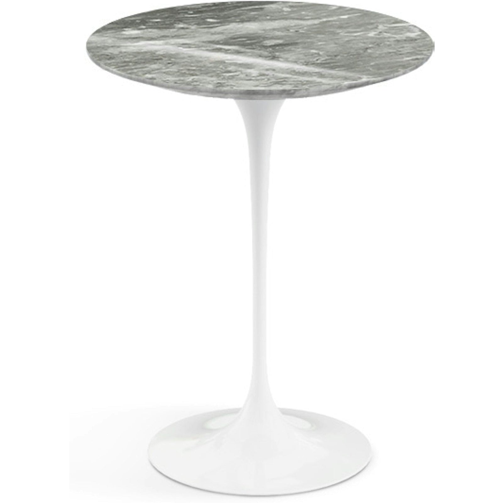 Saarinen Side Table - 16" Round side/end table Knoll White Grey marble, Shiny finish