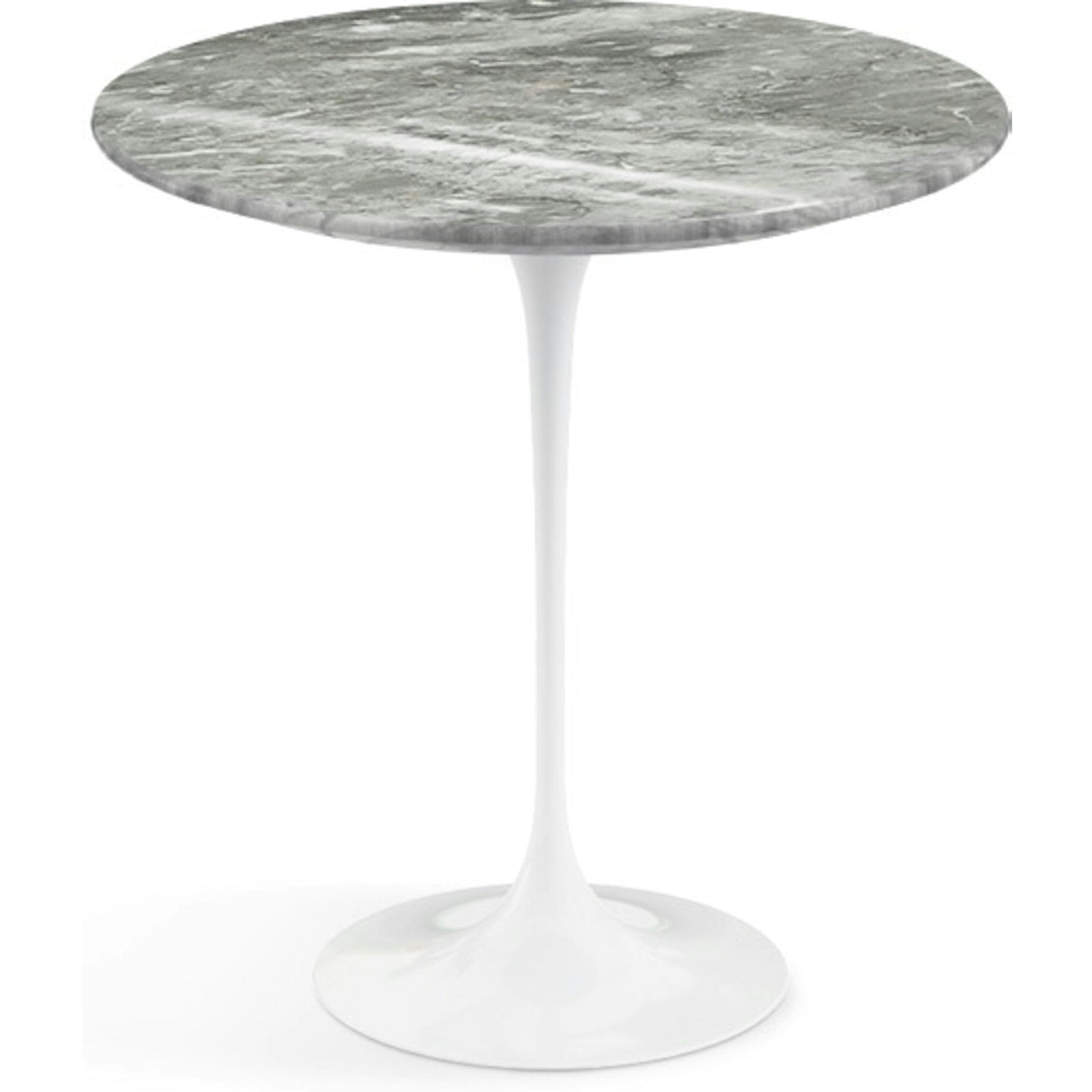 Saarinen Side Table - 20” Round side/end table Knoll White Grey marble, Shiny finish
