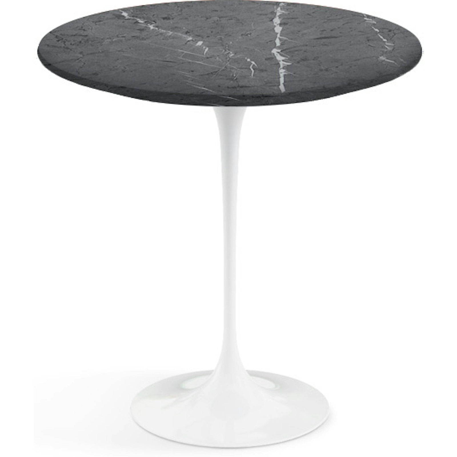Saarinen Side Table - 20” Round side/end table Knoll White Grigio Marquina marble, Satin finish