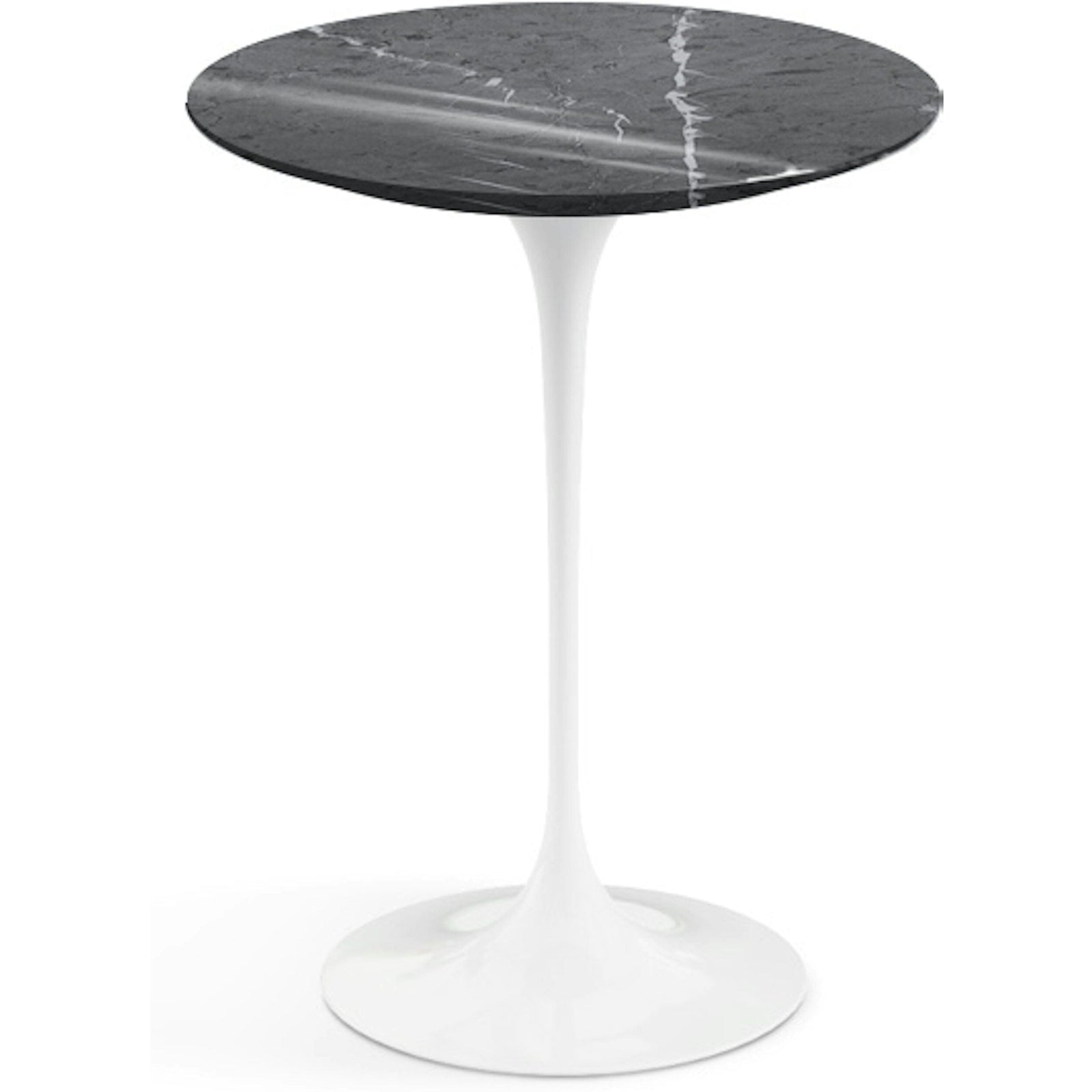 Saarinen Side Table - 16" Round side/end table Knoll White Grigio Marquina marble, Shiny finish