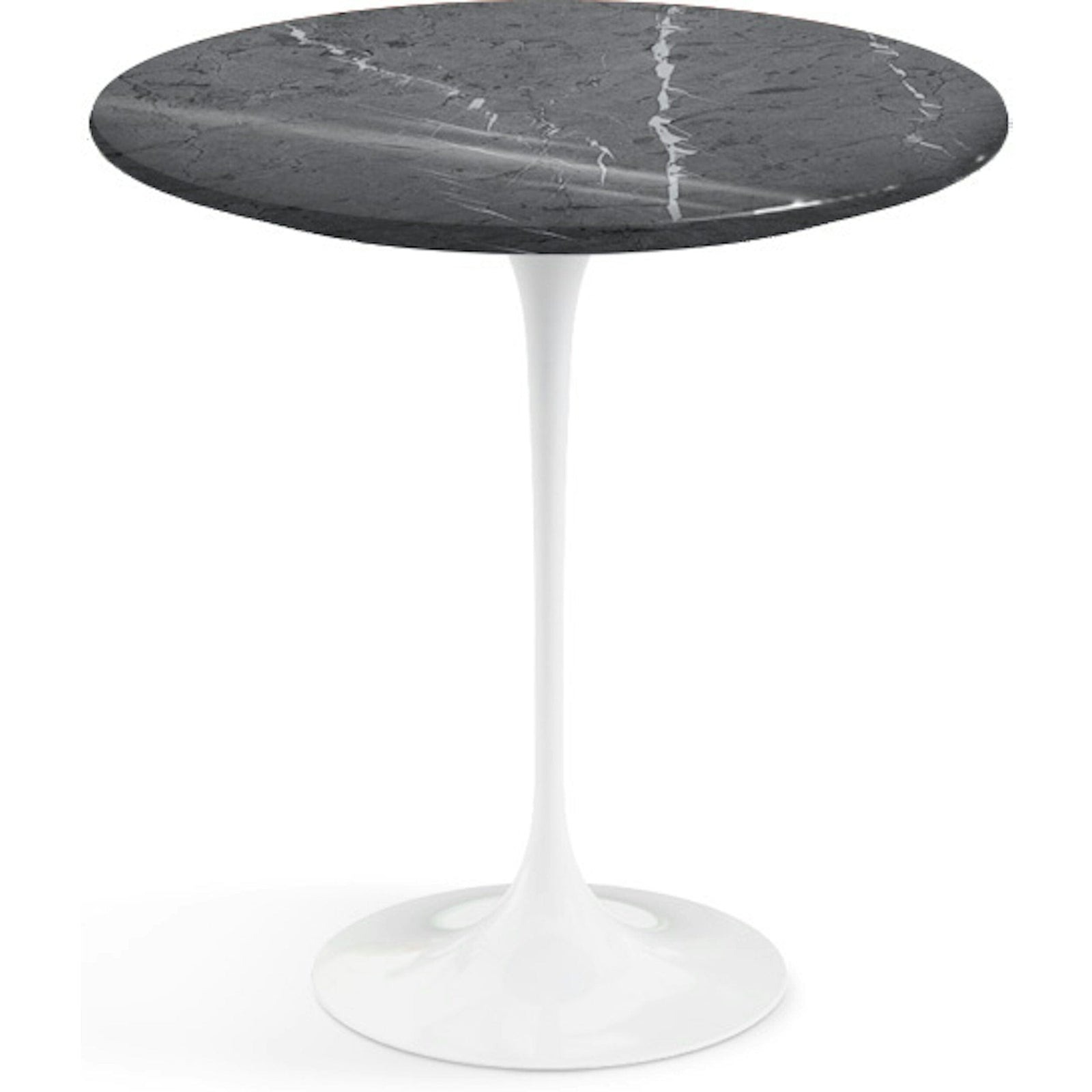 Saarinen Side Table - 20” Round side/end table Knoll White Grigio Marquina marble, Shiny finish