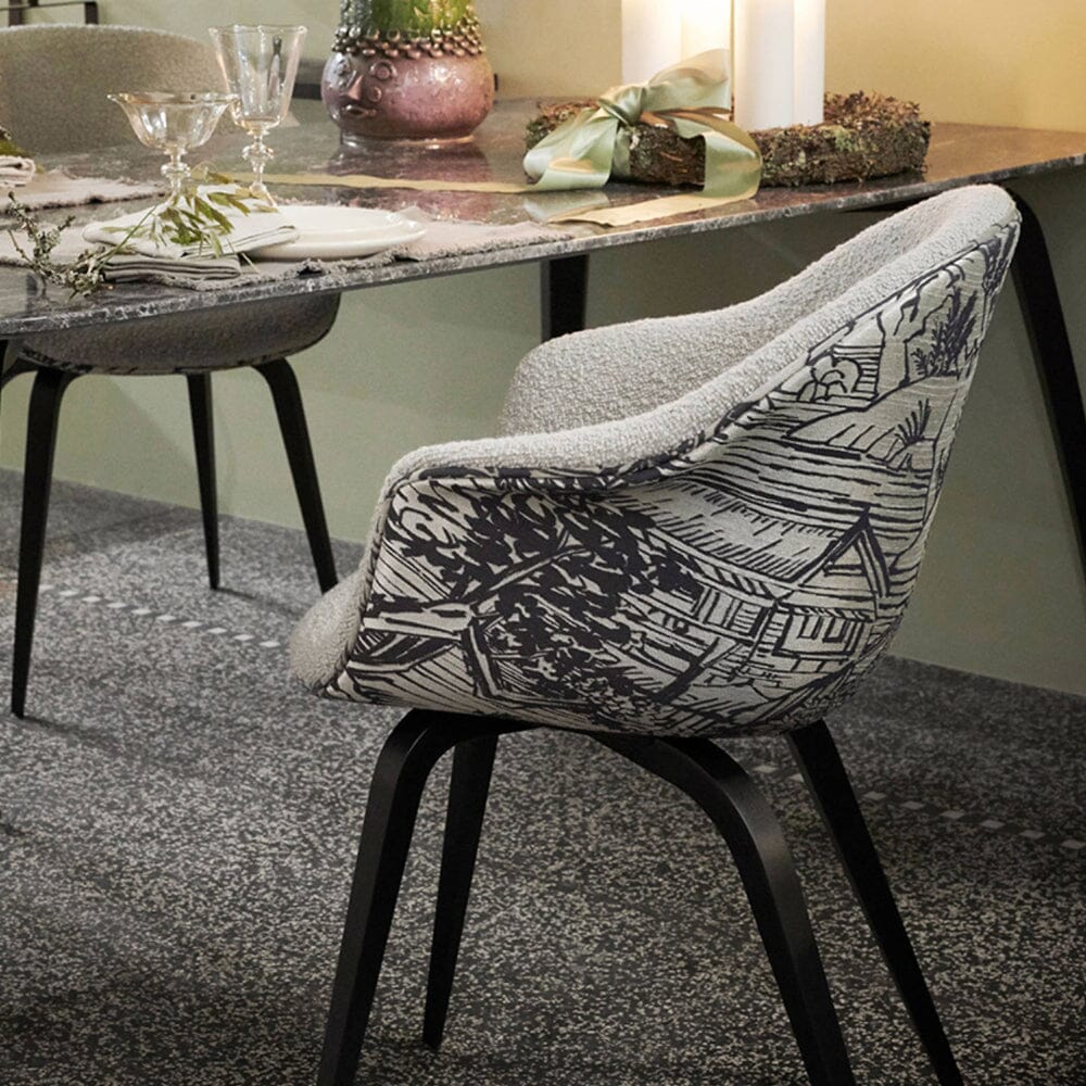 Bat Wood Base Dining Chair - Fully Upholstered Chairs Gubi