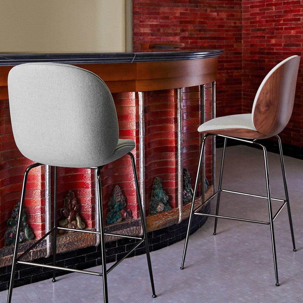 Beetle Counter/Bar Chair - Veneer Shell - Front Upholstered Chairs Gubi