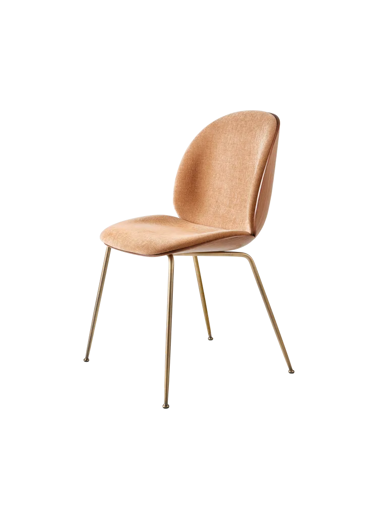Beetle Dining Chair with Stackable Base - Veneer Shell + Front Upholstered Chairs Gubi
