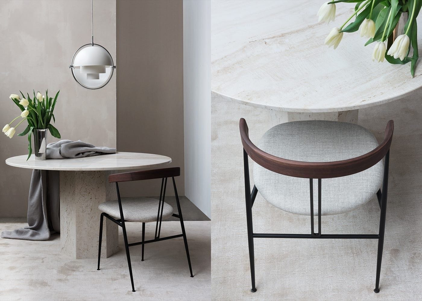 Violin Dining Chair With Wood Backrest - Seat Upholstered Chairs Gubi