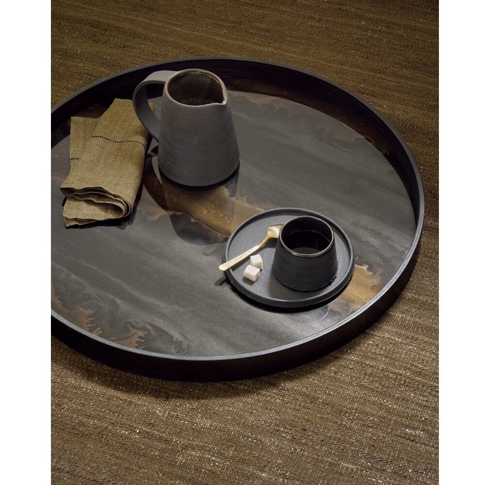 Large Round Bronze Organic Glass Tray Tray Ethnicraft