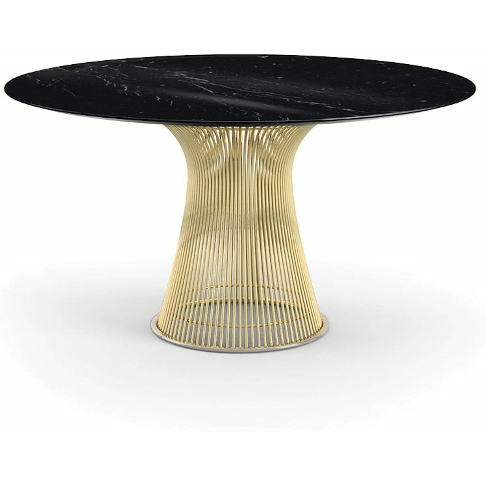 Platner Dining Table - 54 Inch Dining Tables Knoll 18K Gold Plated Nero Marquina marble, Shiny finish