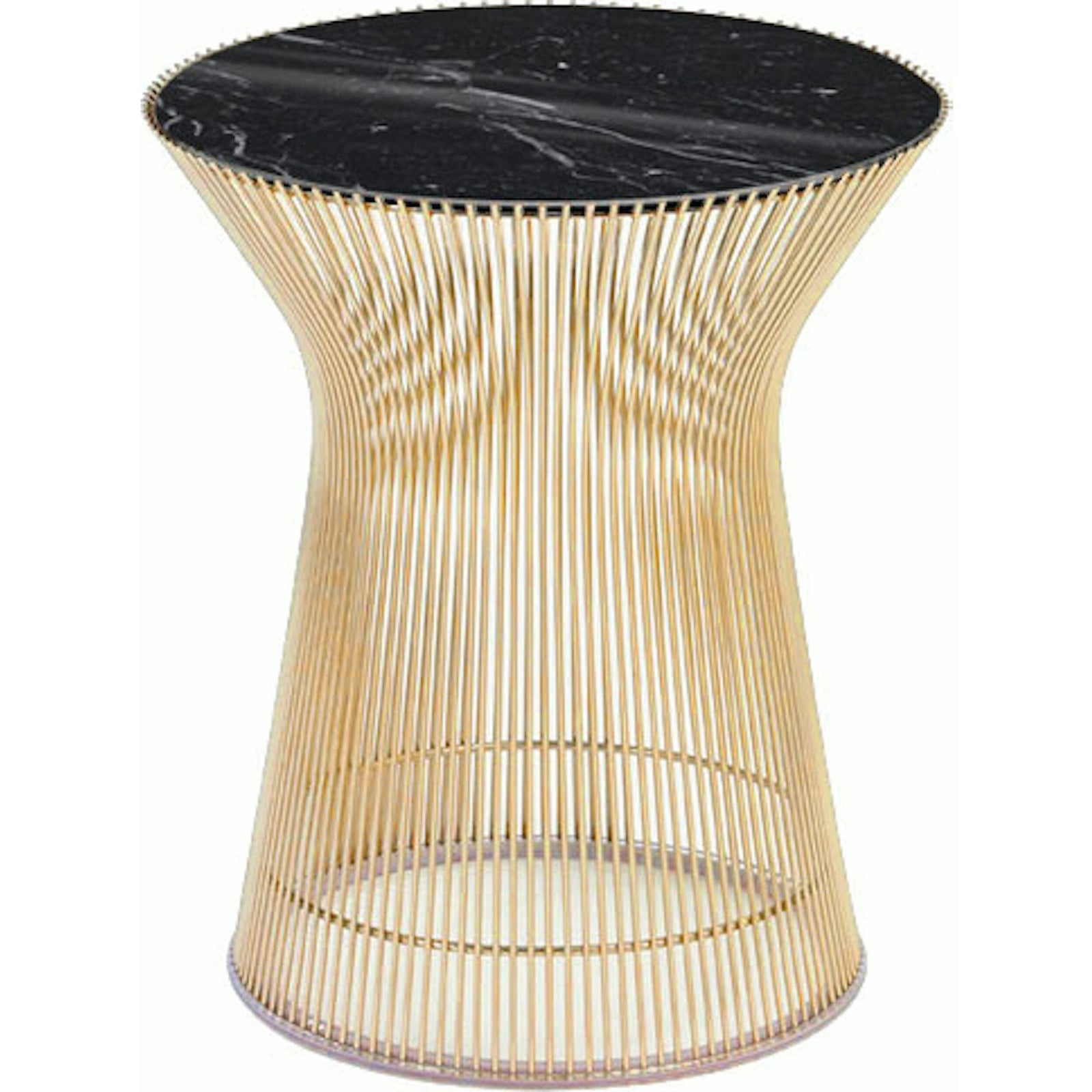 Platner Side Table - Gold side/end table Knoll 18K Gold plated Nero Marquina marble, Shiny finish