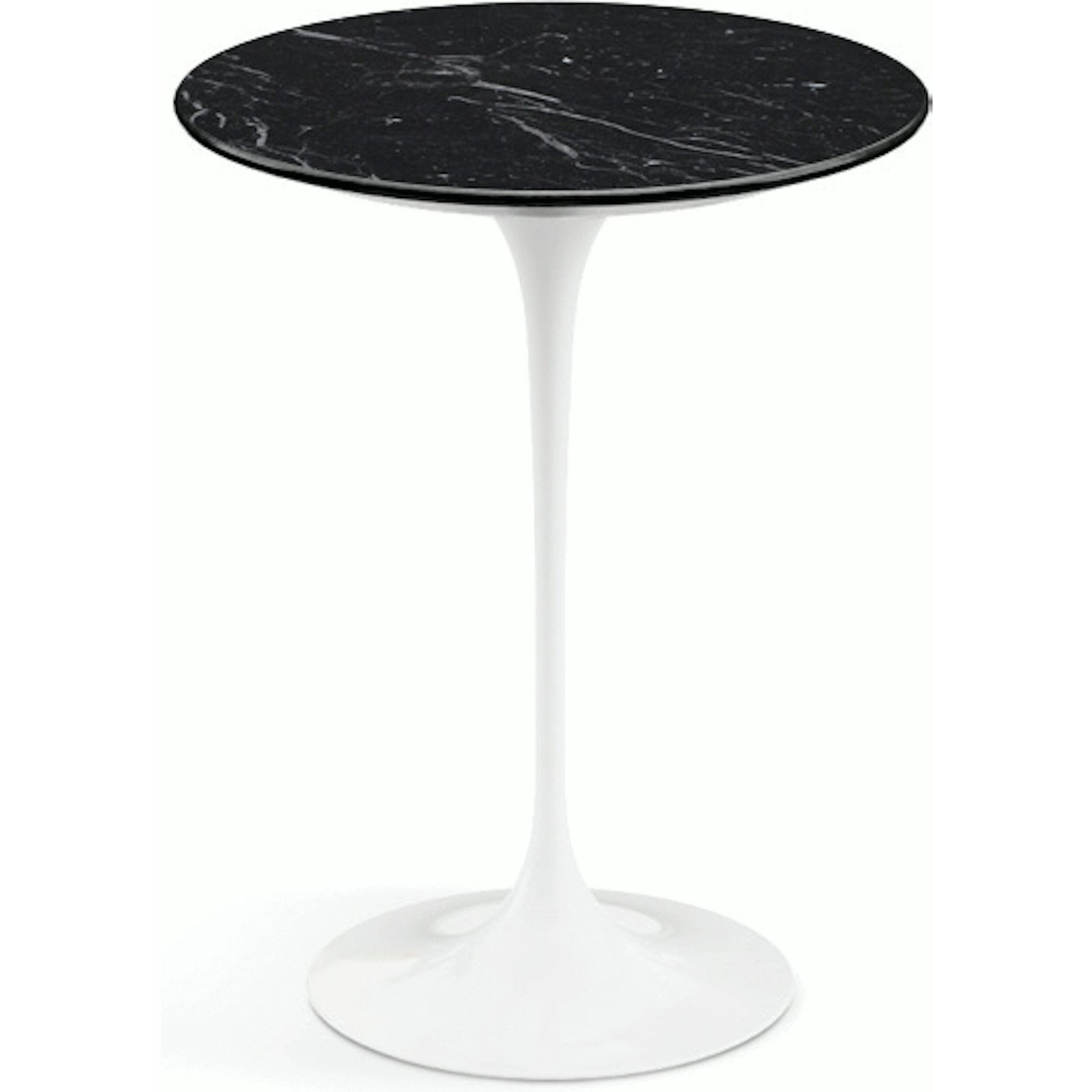 Saarinen Side Table - 16" Round side/end table Knoll White Nero Marquina marble, Satin finish