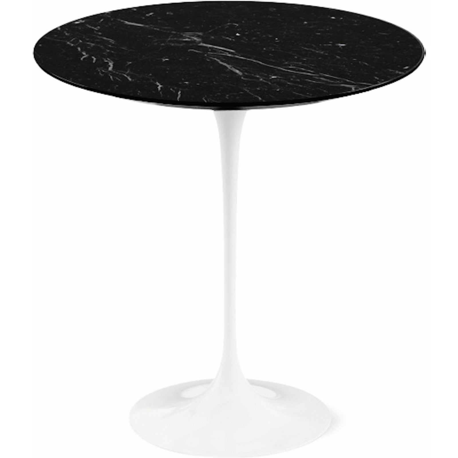 Saarinen Side Table - 20” Round side/end table Knoll White Nero Marquina marble, Satin finish