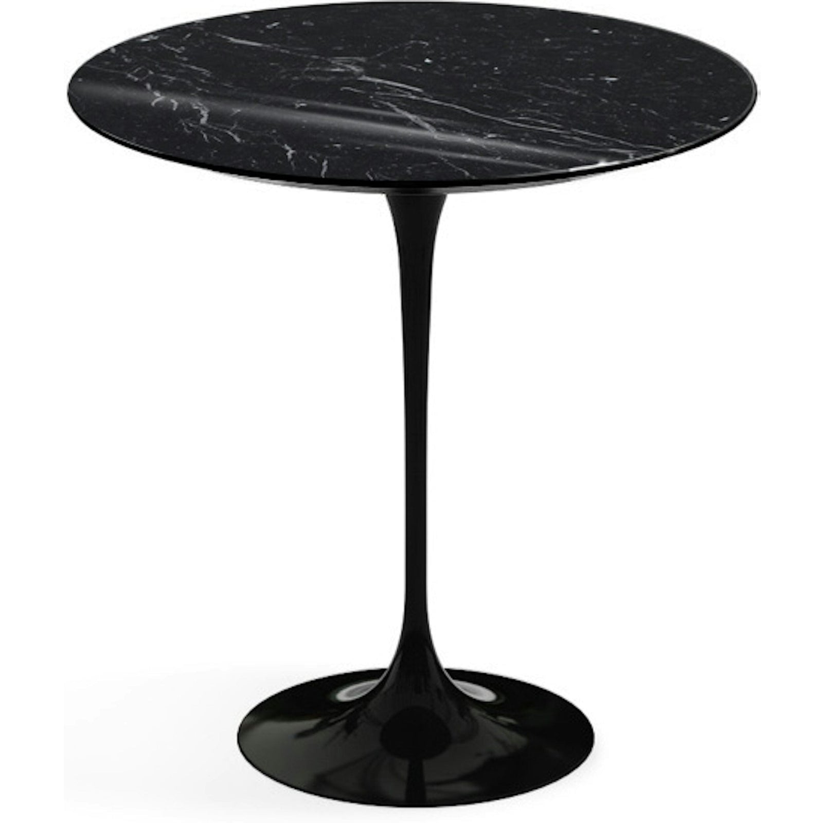 Saarinen Side Table - 20” Round side/end table Knoll Black Nero Marquina marble, Shiny finish