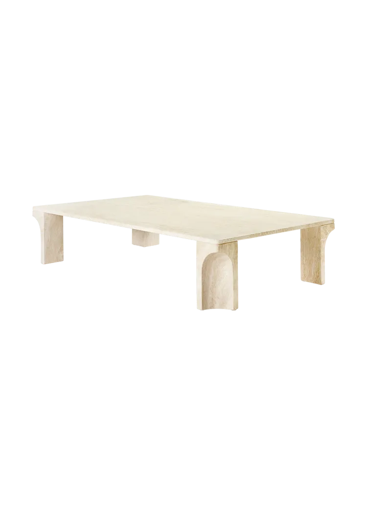 Doric Coffee Table GUBI Neutral White Travertine Large 140 x 80 x 30 cm