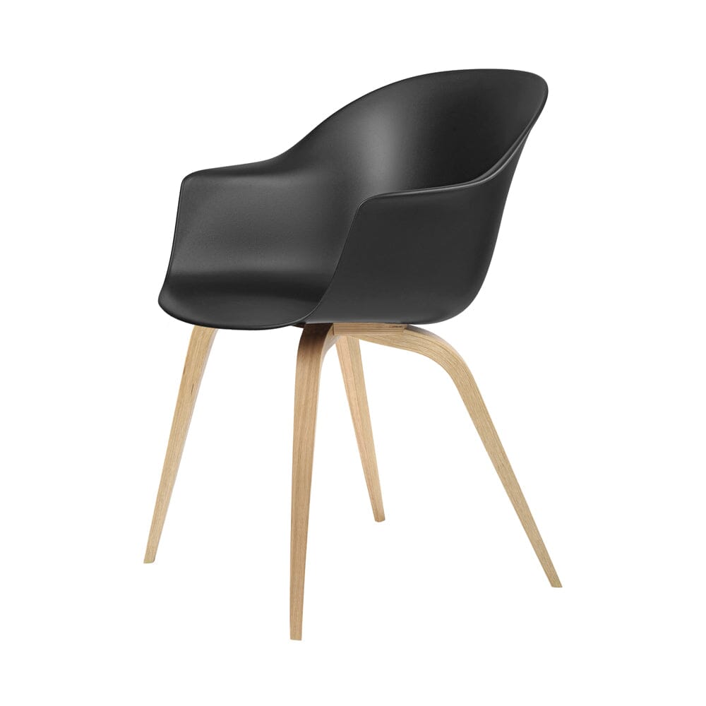 Bat Wood Base Dining Chair - Unupholstered Chairs Gubi Oak Semi Matt Lacquered Black
