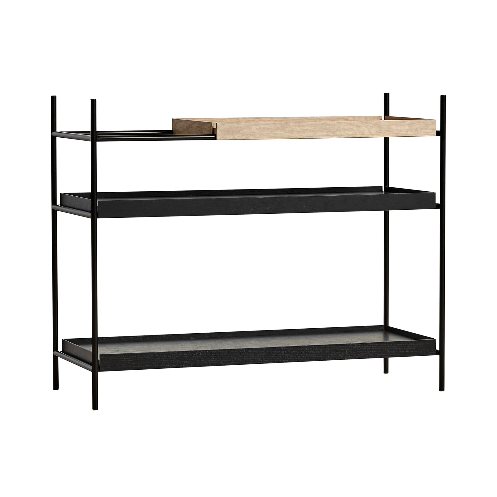 Tray Shelf - Low Shelves Woud 1 Short Oak + 2 Wide Black