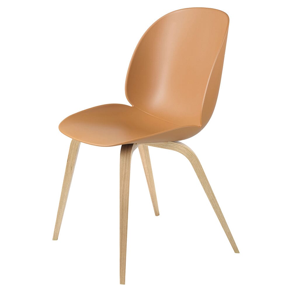 Beetle Dining Chair with Wood Base - Un-Upholstered Chairs Gubi Amber Brown Oak Base