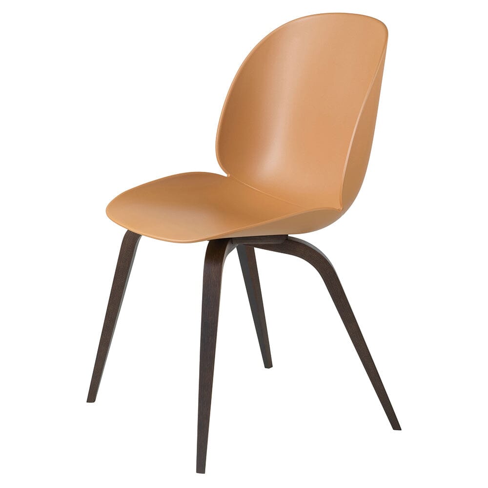 Beetle Dining Chair with Wood Base - Un-Upholstered Chairs Gubi Amber Brown Smoked Oak Base