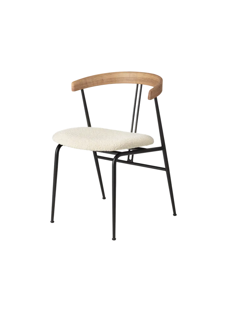 Violin Dining Chair With Wood Backrest - Seat Upholstered Chairs Gubi Oak Karakorum Dedar (001)