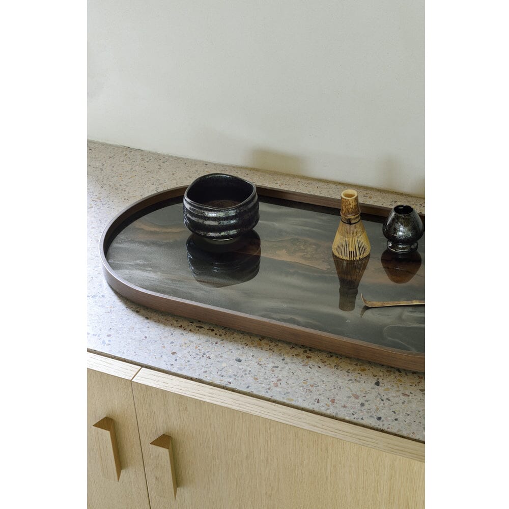 Oblong Bronze Organic Glass Tray Tray Ethnicraft