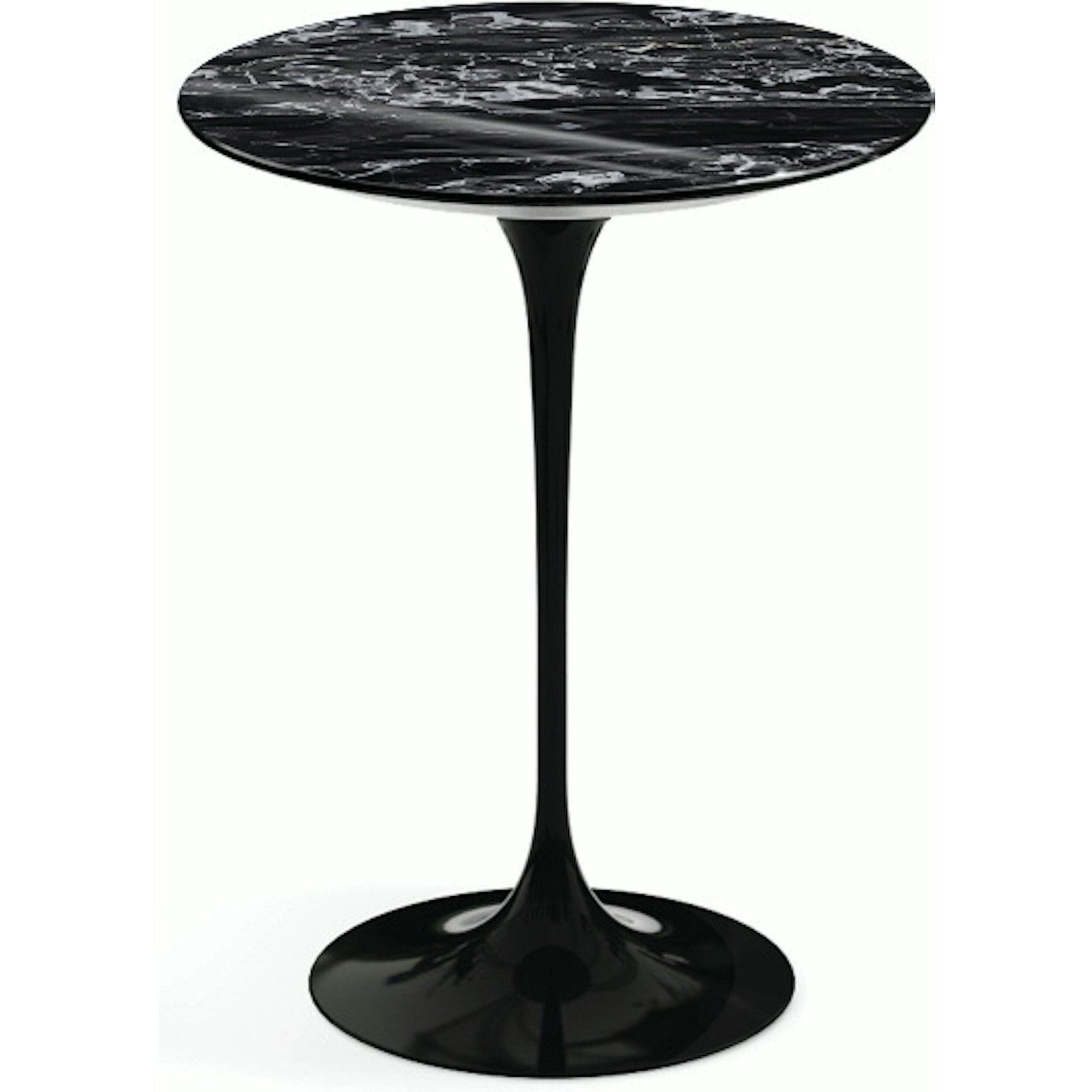 Saarinen Side Table - 16" Round side/end table Knoll Black Portoro marble, Shiny finish