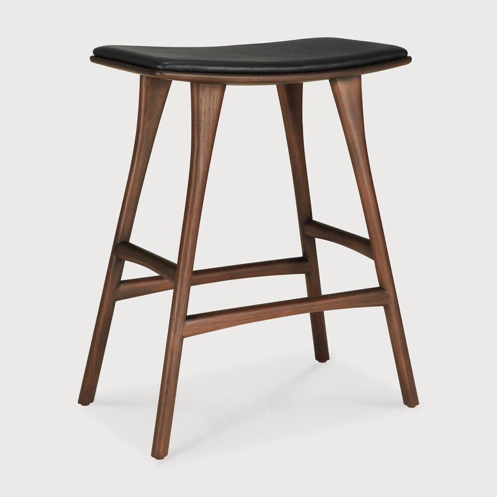 Osso Upholstered Stool Stools Ethnicraft Teak brown/black leather Counter