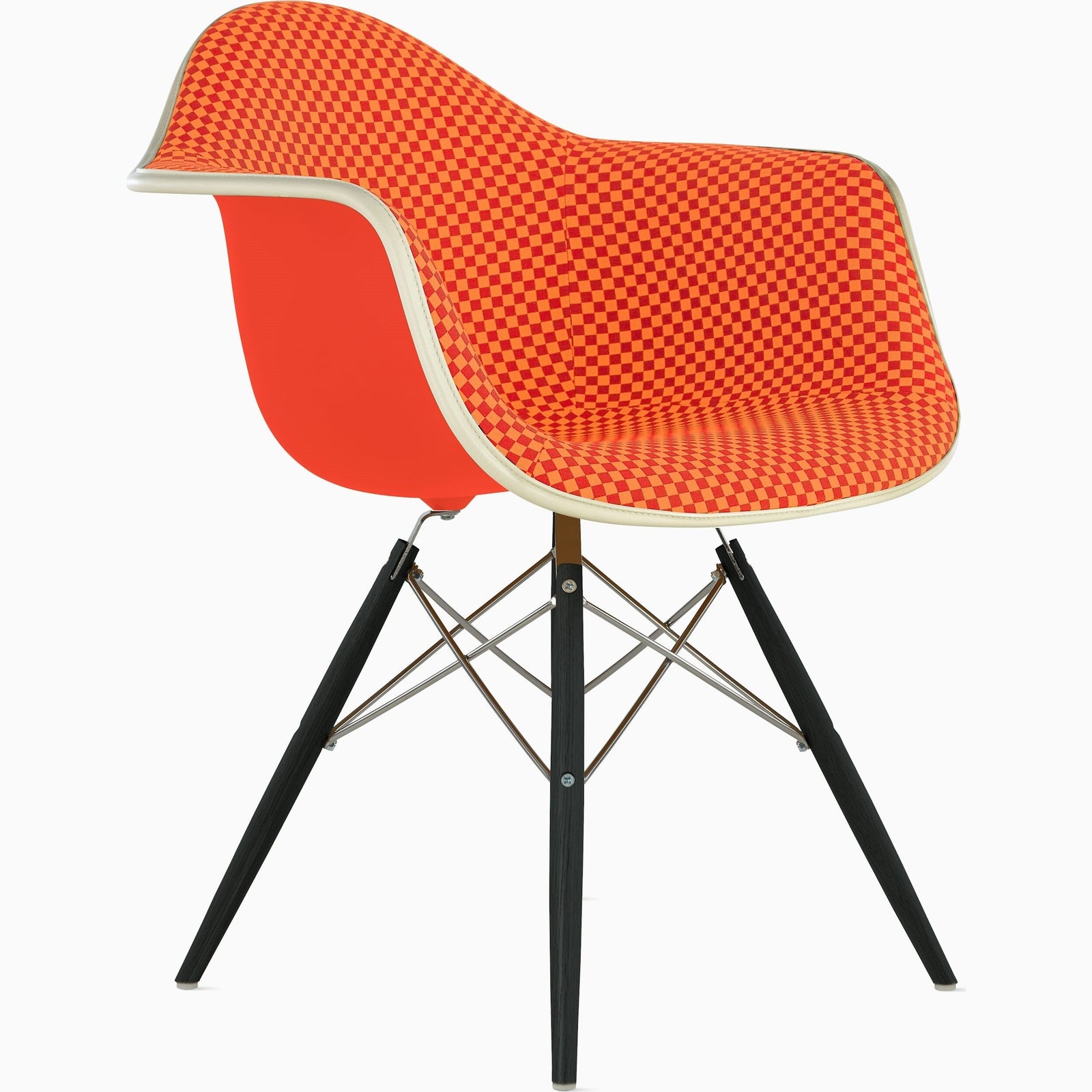 Eames Molded Plastic Upholstered Arm Chair with Wood Dowel Base Side/Dining herman miller