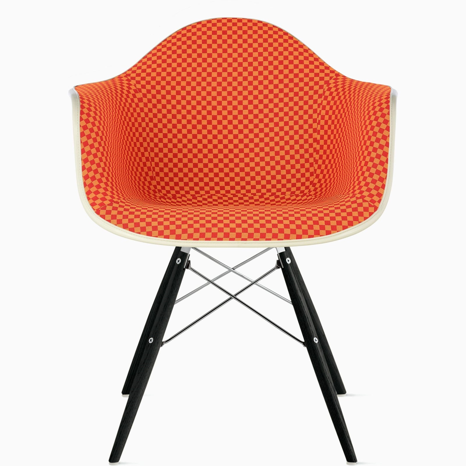 Eames Molded Plastic Upholstered Arm Chair with Wood Dowel Base Side/Dining herman miller