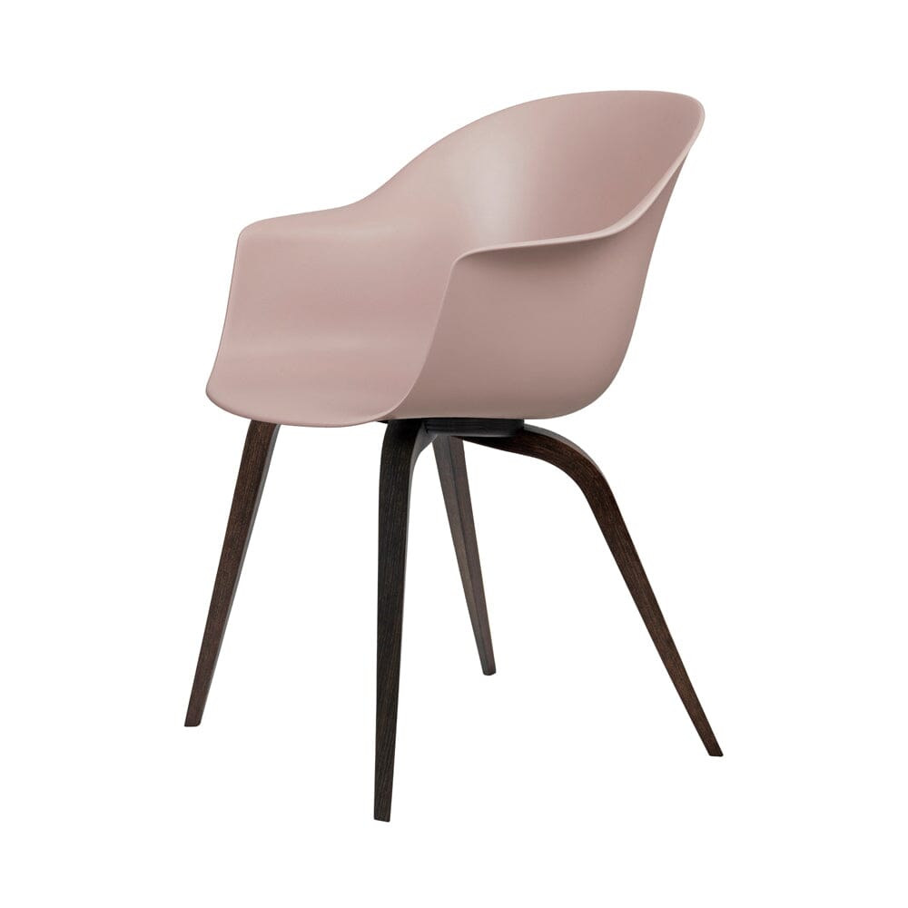 Bat Wood Base Dining Chair - Unupholstered Chairs Gubi Smoked Oak Matt Lacquered Sweet Pink