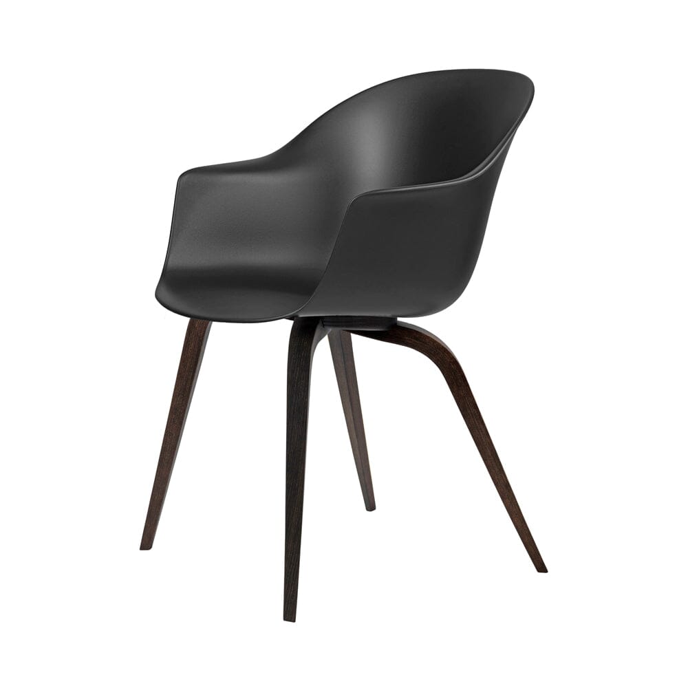 Bat Wood Base Dining Chair - Unupholstered Chairs Gubi Smoked Oak Matt Lacquered Black