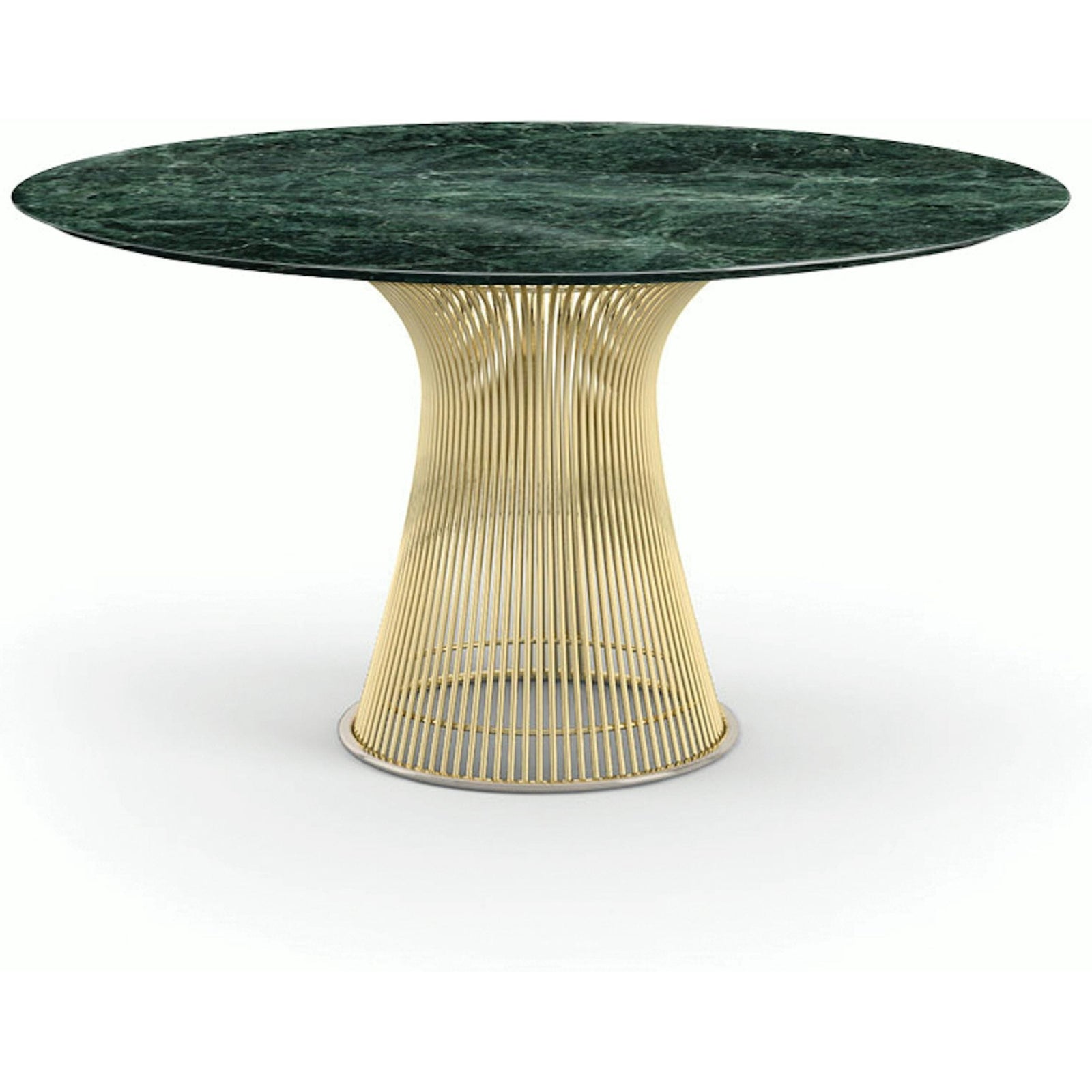 Platner Dining Table - 54 Inch Dining Tables Knoll 18K Gold Plated Verde Alpi marble, Shiny finish