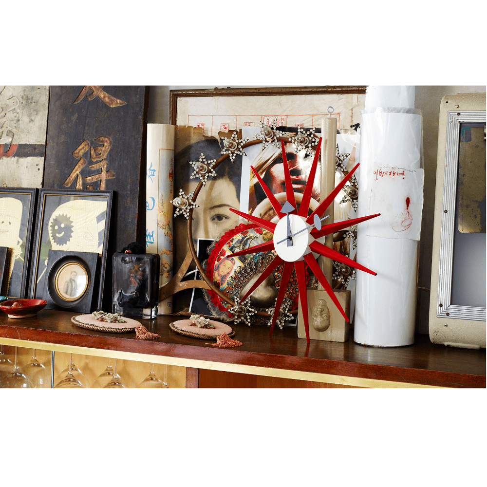 Nelson Sunburst Clock Red Clocks Vitra