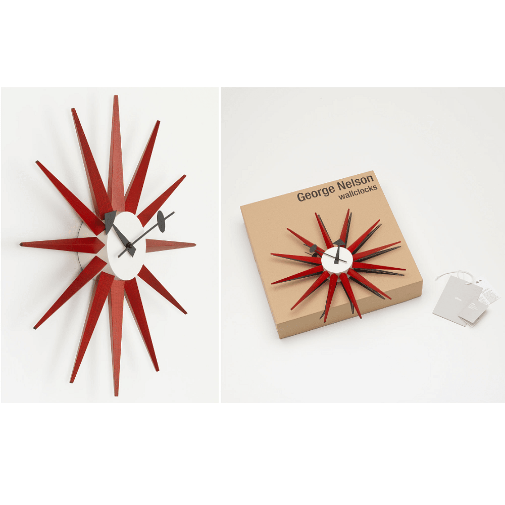 Nelson Sunburst Clock Red Clocks Vitra