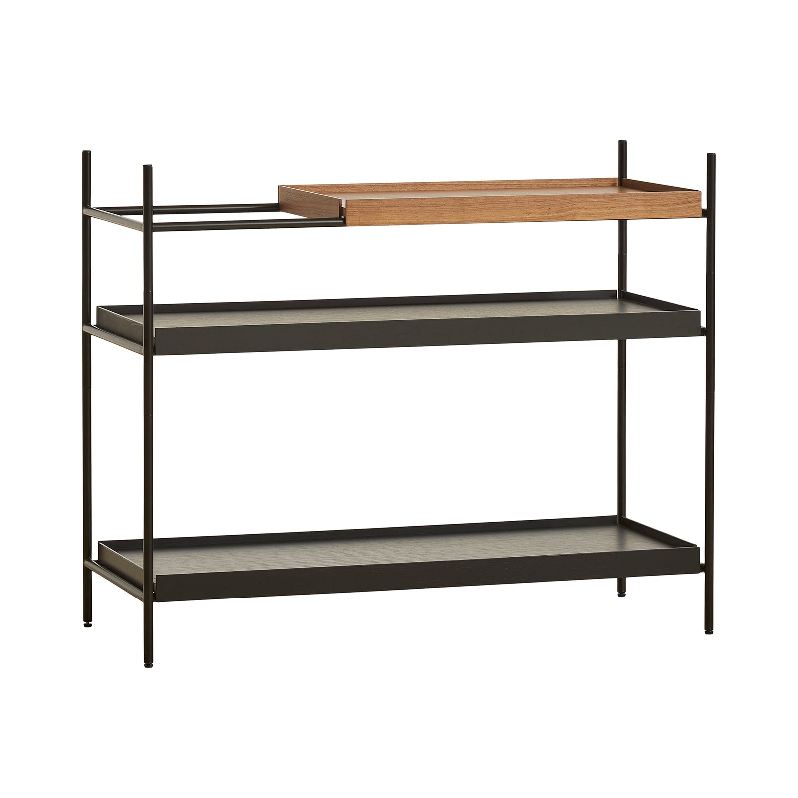 Tray Shelf - Low Shelves Woud 1 Short Walnut + 2 Wide Black