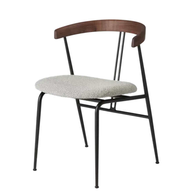 Violin Dining Chair With Wood Backrest - Seat Upholstered Chairs Gubi American Walnut Oiled Dedar Karakorum 004