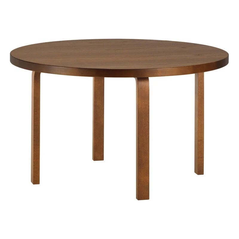 Aalto Table Round 91 table Artek Top oak veneer walnut stained | Legs and edge band birch walnut stained