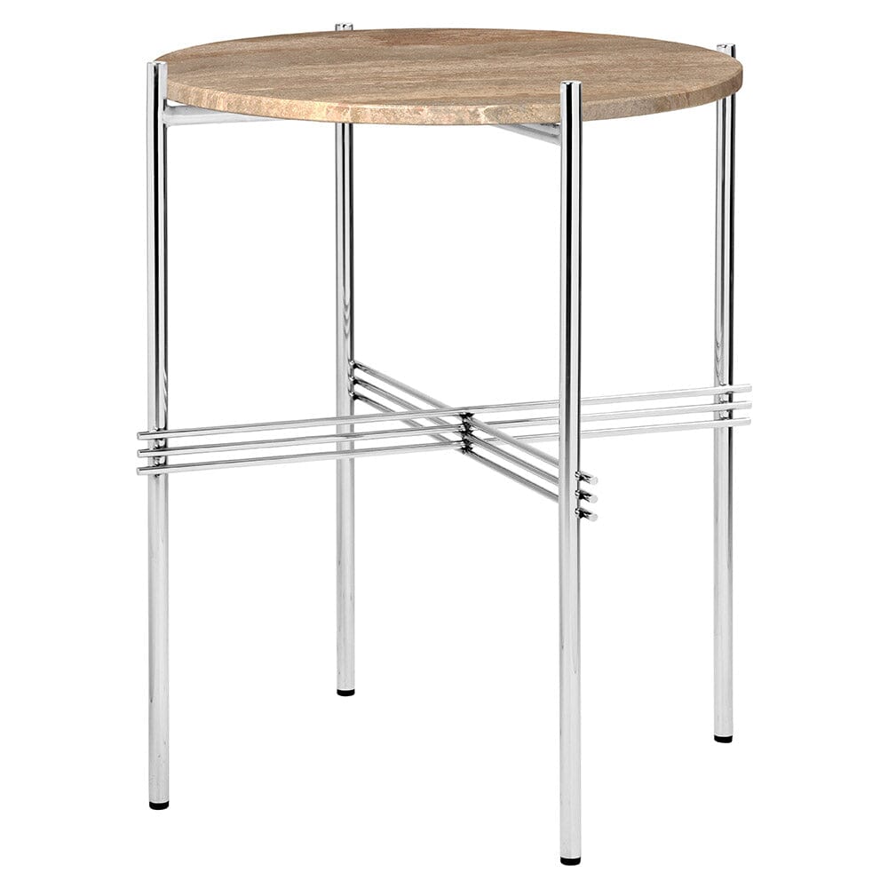 TS Side Table side table Gubi Warm Taupe Travertine Polished Steel