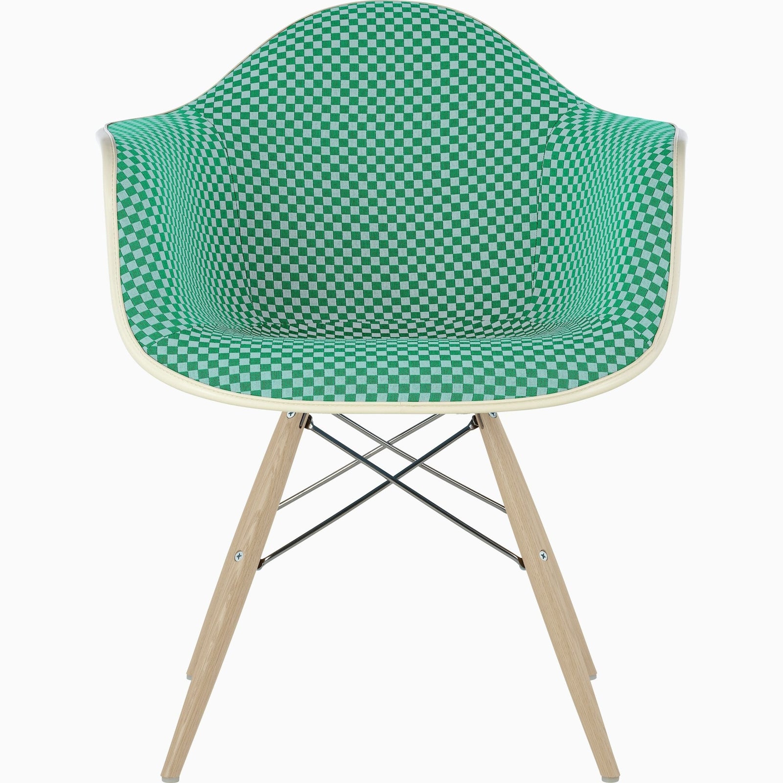 Eames Molded Plastic Upholstered Arm Chair with Wood Dowel Base Side/Dining herman miller