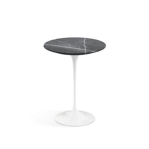 Saarinen Side Table - 16" Round side/end table Knoll White Grigio Marquina marble, Shiny finish 