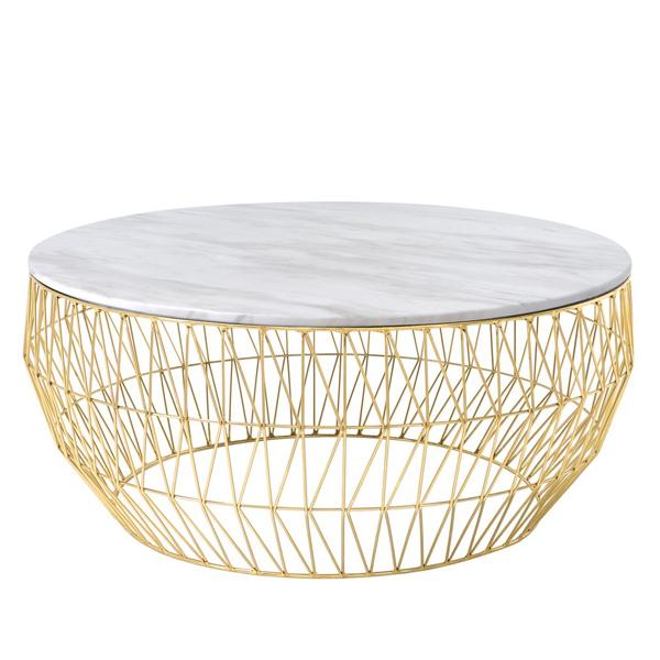 36” Coffee Table Coffee Tables Bend Goods Vintage Gold White Marble Top (Indoor Use Only) +$300.00